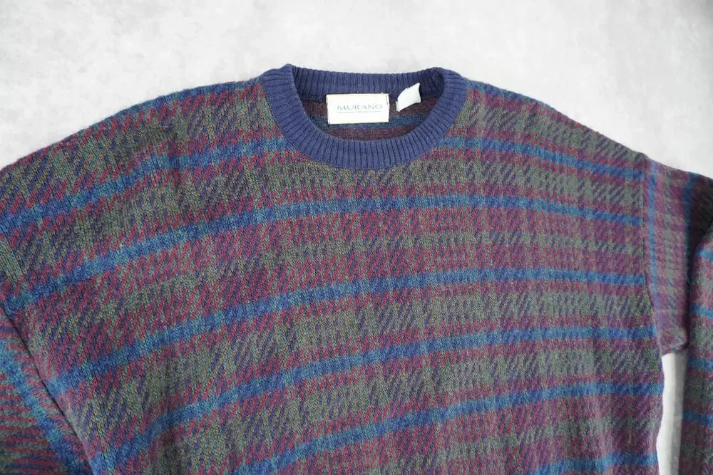 Vintage Murano Made in Italy Multicolor Striped Grandpa Sweater Medium